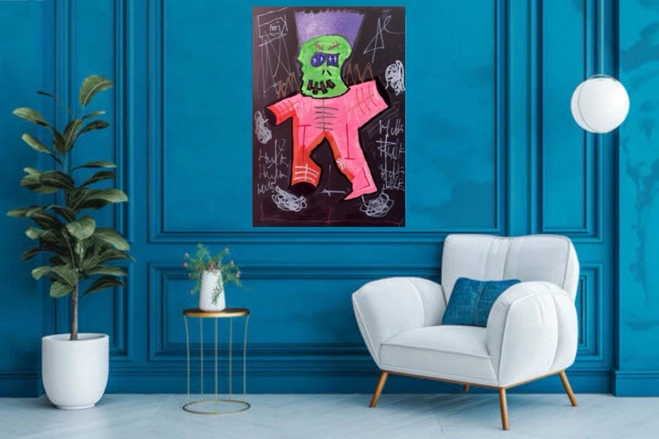 Jean Michel Basquiat Estilo Atribuido LITTLE KING HULK - Enok - Lienzo Original Foto 2 de 3