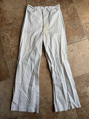 Vintage 50s WW2 US Navy White Pants Bell Bottom Men's 26x28 Button Fly Military
