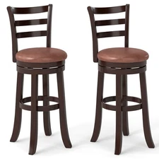 30” Bar Height Swivel Barstools Set of 2 w/Back, Faux Leather Seat for Pub