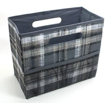 Thirty-One 31 Fold N' File Tote Bin Gray Cozy Plaid Storage Carry New in Bag
