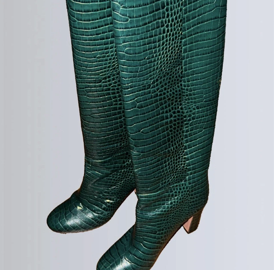 Botas Aquazzura Brera de cuero verde cocodrilo en relieve para mujer 7,5 Foto 3 de 4