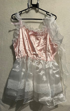 Lacey Sleeveless Maids Dress Pink & White Sexy Sissy 