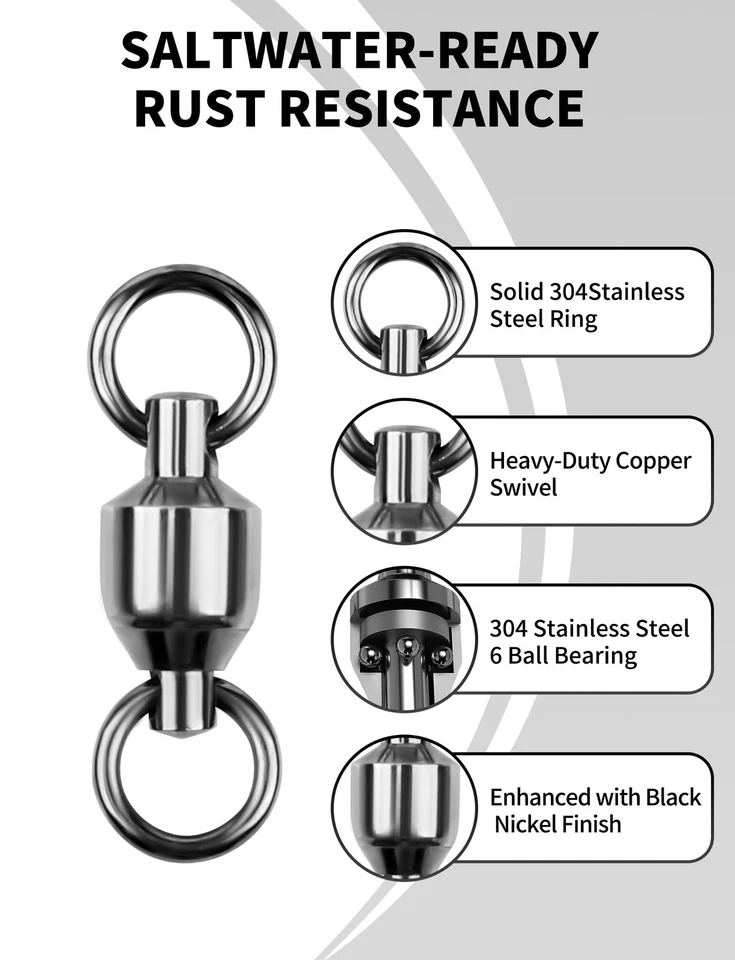 Heavy Duty Ball Bearing Rolling Swivels Solid Ring Stainless Fishing Connector - Image 3 of 4