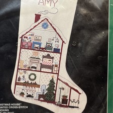 Bucilla Counted Cross Stitch Stocking 82432 Christmas House 18  