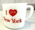 Vintage I love New York USA Red Heart White 3" Milk Glass Mug W Handle