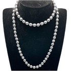 5mm Gray Faux Pearl Knotted Necklace 30" Lobster Clasp Sturdy: 56.32g