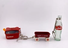 Vintage Pop Culture Keychain Lot Of 3 Radio Flyer,veiwmaster,glass Coke Bottle