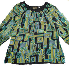 Bob Mackie Wearable Art Silk Blouse S Black Geometric Abstract Boho Top