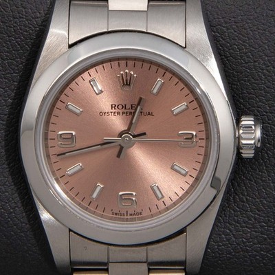 Rolex Oyster Perpetual 67180 Smooth Bezel Watch 24mm Salmon Dial BOX & PAPER
