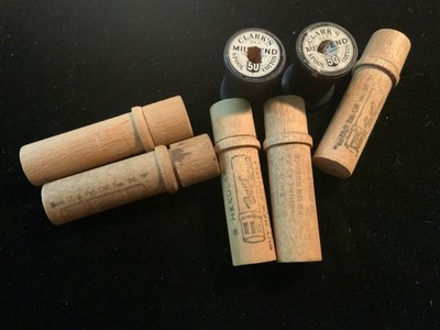 VIntage wooden Boye needle holders and Clark s thread spools