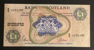 Banknote Of Scotland One Pound Bank Of Scotland Dated 1969. Excellent Condition.