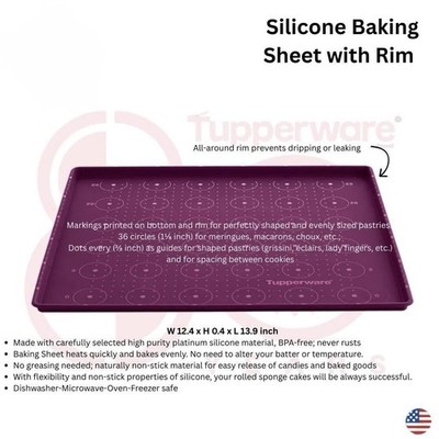 Tupperware Silicone Rectangular Baking Sheet 12 x 14 Rimmed Purple #7891 New