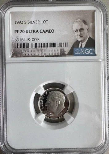 1992 S Silver Roosevelt Dime Proof PF70 UC NGC Portrait Label