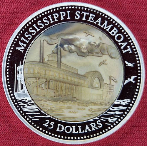 Silbermünze 5 oz Mississippi Steamboat 2015 – Cook Islands, Perlmutt, Proof