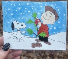 Original Art ACEO Miniature ATC Charlie Brown Christmas Snoopy 