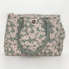 Kate Hill Tote/ Handbag Green Floral 3 Zip Pouches Travel Pockets Office Work