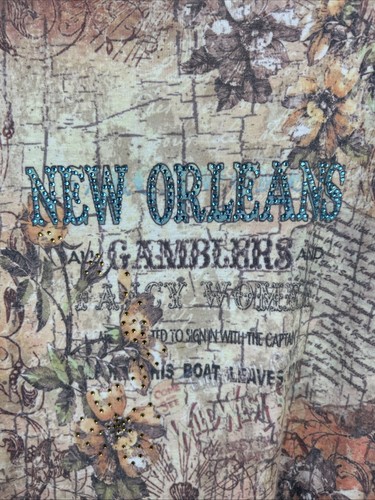 Vtg Rhinestones 3/4 Sleeve New Orleans Gamblers Shirt Blouse Women’s 2XL - Picture 2 of 10
