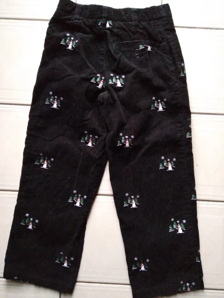 Pantalones de pana Heartstring para niñas talla 5 muñecos de nieve Navidad negros cintura ajustable Foto 2 de 4
