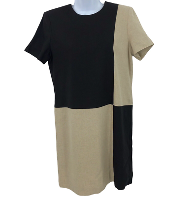 Neutral Color Block Vintage 90s Womens Dress Size 12P Two Tone Linen Blend  | eBay