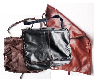 LEATHER GARMENT BAG brown black vtg land luggage suit full travel shirt  vintage