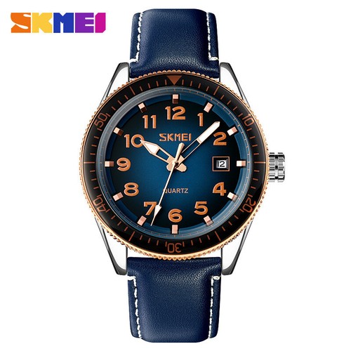 Genuine Watches Quartz Top Brand Men Fashion SKMEI Leather Strap Wristwatch - Picture 2 of 9