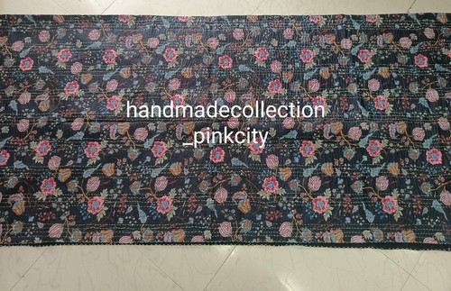 Indian Handmade Floral Print Queen Cottton kantha Quilt Throw Blanket Bedspread - Picture 3 of 4