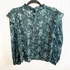 a.n.a NWT Dark Green Floral High Ruffle Neck Long Sleeve Blouse Size XL