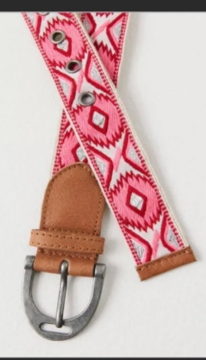 Free People Moving To Mars Cotton Leather Aztec Print Belt  display picture 1