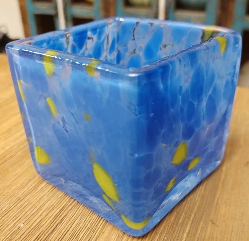 Art Glass candle holder Thick Heavy Hand Blown Cobalt Blue, yellow - Picture 11 of 12