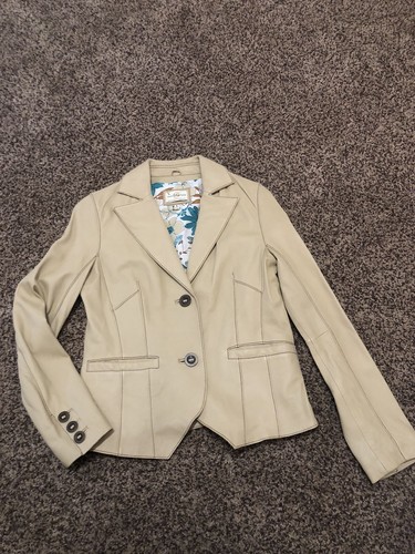 Vintage Wilson's Leather Jacket Blazer Tan Button Front Size Small Floral Lined - Picture 4 of 8