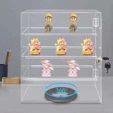 4-Tier Acrylic Display Case Clear Showcase Rotating Storage Shelf Tabletop