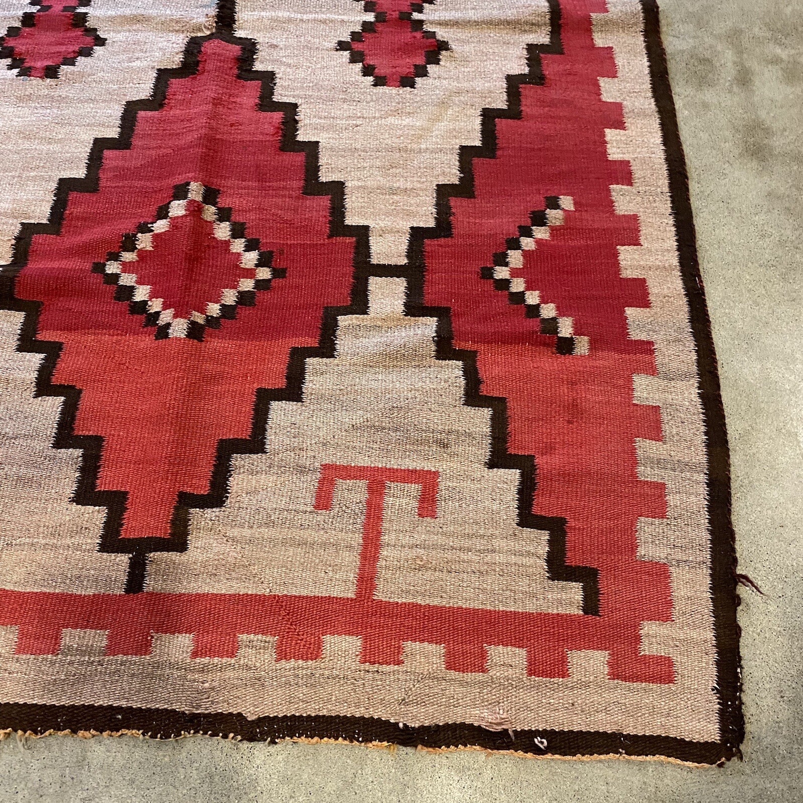 ANTIQUE 1800S 1900S LARGE NAVAJO GANADO RUG 76"X49" WEAVING CRYSTAL