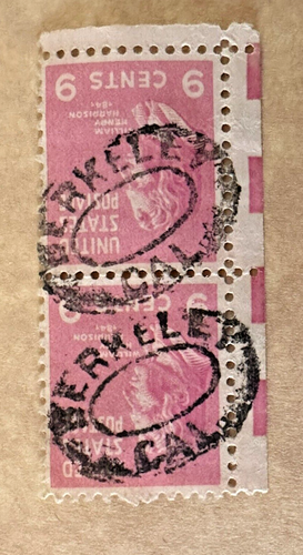 BERKELEY CAL CALIFORNIA CA Cancel ~ Vertical Pair ~ SC 814 Harrison 9c USED - 第 1/3 張圖片