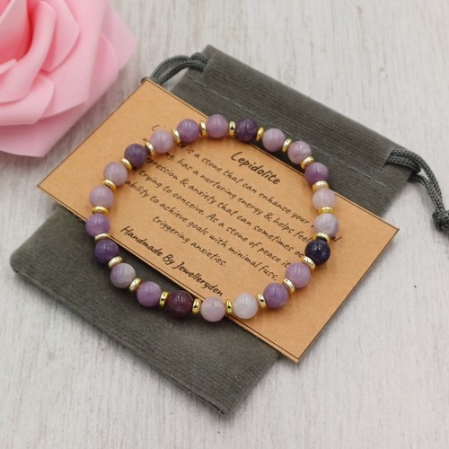 LEPIDOLITE Bracelet Stretch Fit Handmade +Gift Bag & Card Crystal Gemstone 6/8mm - Picture 9 of 12