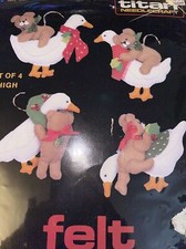 Vintage Felt Christmas Ornament Stitch Kit Set Geese Teddy Bears Goose 4  Titan