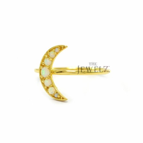 14K Gold 0.15 CT Opal Gemstone Crescent Moon Ring - The Jewelz - Foto 1 di 3