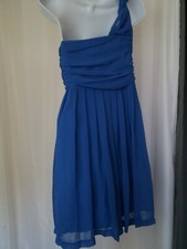 Echoo blue cocktail dress one shoulder chiffon medium pleated