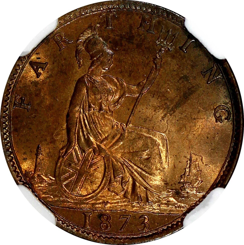 Great Britain Victoria Bronze 1873 Farthing NGC MS64 RB LAST YEAR KM# 747.2 (94) - Image 4 of 4