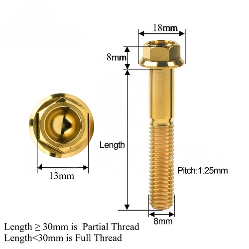 6pcs M8 Titanium Bolt Small Flange Hex Screw 15 20 25 30 35 40 45 50 55 60 65mm - Picture 2 of 17