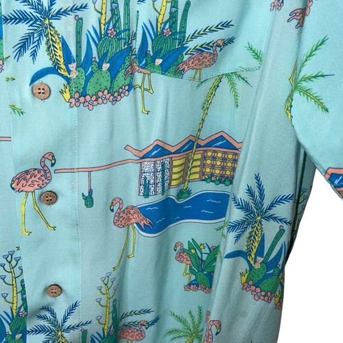 Splash House Shirt Mens Size Large Hawaiian Blue Button Sleeve Palm Springs Mod - Picture 8 of 8