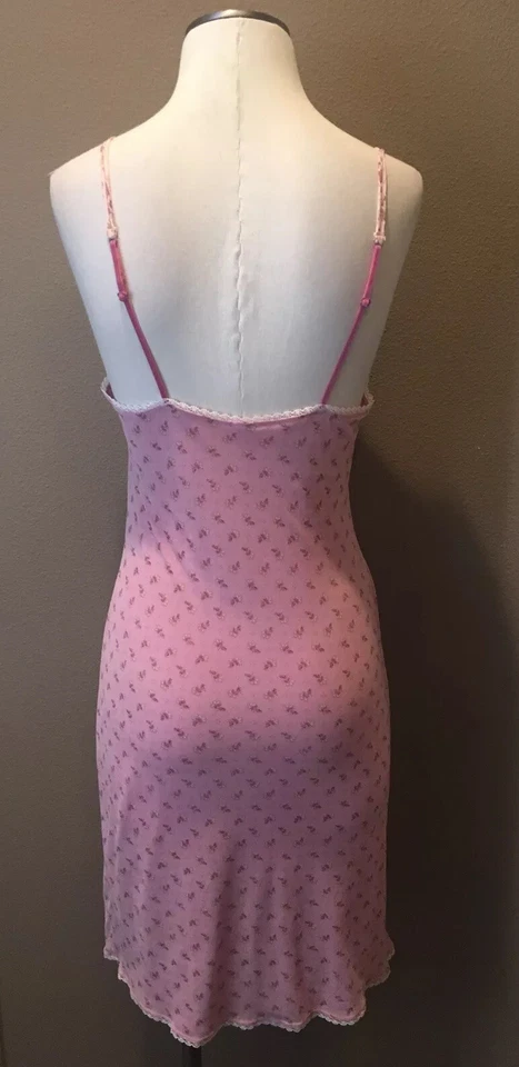 M Pink Scoop Neck Floral Print Babydoll Nighty Chemise W Spaghetti Straps - Image 3 of 4