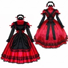 Sissy maid Girl lockable Red Satin Long dress cosplay costumes Tailor-made