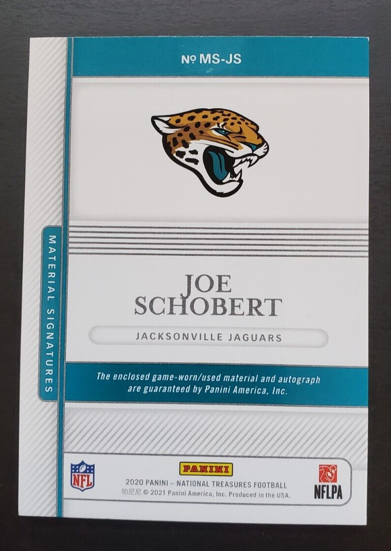 2020 National Treasures Joe Schobert Material Signatures Patch Auto 1/1 Jaguars view 3