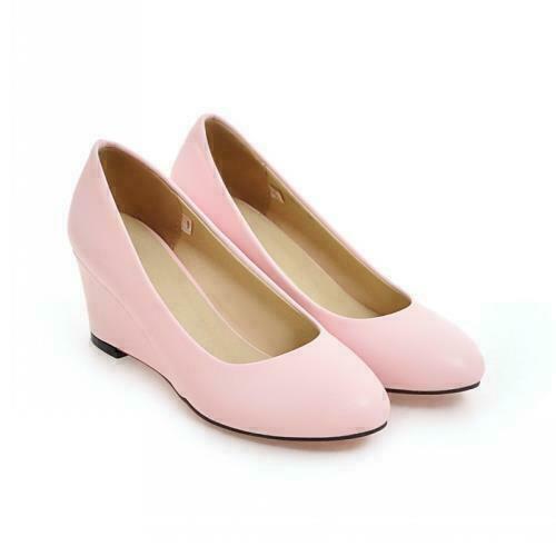 Women Fashion Wedge Heel Pumps Faux Leather Casual Office Dress Shoes