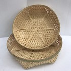 Vintage Thai Handicraft Wicker Round Shape Set of 2 Bamboo Basket Storage 