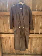 Vtg Together Genuine Leather Maxi Long Double Breasted Trench Coat Size 6 Petite