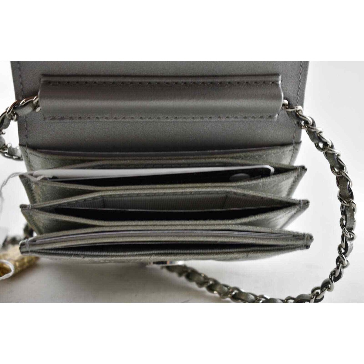 Chanel 21K Silver WOC Mini Wallet On Chain Gold Charm Shoulder