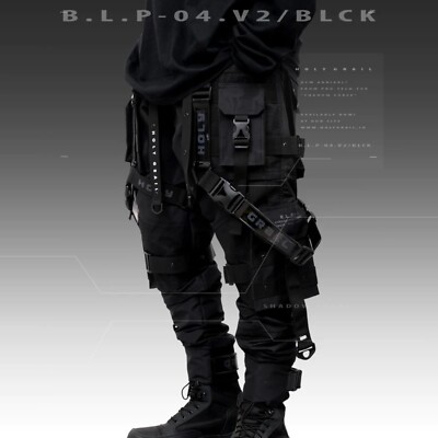 Men's Black Streetwear Techwear Heavy Cargo Trouser Pants H-G B.L.P-04.V2/BLCK