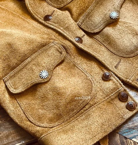 Mens Retro Suede Cowhide Leather American Wild Western Vintage Style Jacket - Picture 11 of 16