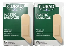 Curad Bandages PLASTIC 3/4 in x 3 inch 60ct ( 2 boxes ) 120 Bandages!